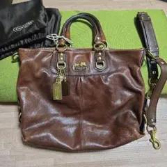 COACH コーチ 2way バッグ 茶色ブラウン×ピンク