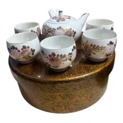 九谷焼 緑山 茶器セット 急須 湯呑み 5客 お櫃入り 金彩 菊紋 煎茶器和食器のサムネイル
