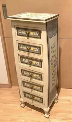 アンティーク　キャビネット　チェスト　ロココ調 ロココ調 4段 チェスト 63cm幅 クラック仕上げ 白家具 アンティーク