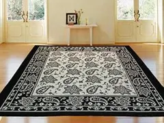 綿混ラグ ペイズリー176ｘ176cm男の黒リバーシブル　ウォッシャブル