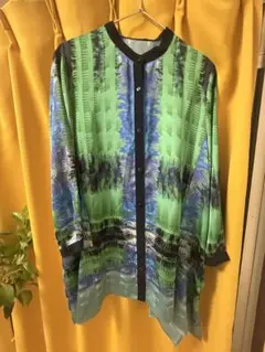 グラデーションチェックサテンロングシャツ /洗濯機で洗える