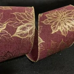 リボン切り売り　クリスマスリボン　ボルドー　ポインセチア柄リボン 1.5m 赤紫