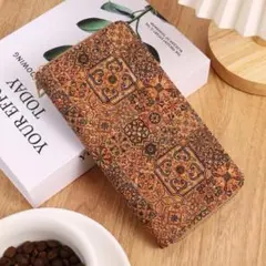 木目調幾何学ラウンドファスナー長財布（I）ウォレットサイフカードケースs023
