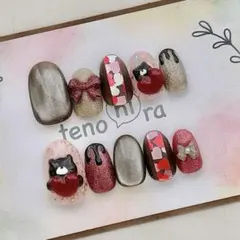 【現品】ネイルチップ　バレンタインネイル　くま　ハート　土日割引
