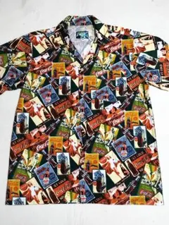 【希少】【美品】Coca-Cola　コカ・コーラ　総柄　シャツ　アロハ　派手のサムネイル