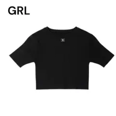 【美品】GRL グレイル　ロゴ刺繍リブニットトップス ブラック F 韓国人気