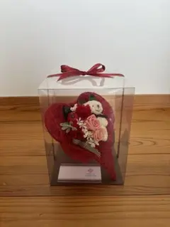 プリザーブドフラワー ハート型アレンジメント テディベア付き