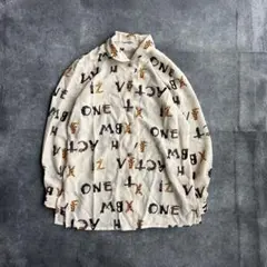 猫柄 総柄シャツ 長袖 ポリシャツ レトロ 古着女子 ゆるだぼ アニマル 個性派