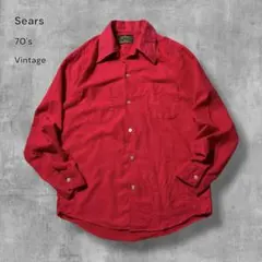 2536 古着70年代Searsビンテージシャモアクロスシャツ無地ソリッドレッド
