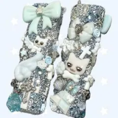 iQOS イルマワン デコケース 白 水色 平成女児 地雷 猫 青 リボン