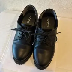 COLZA ブラック厚底レースアップシューズ ローファー 黒 ヒール リボンのサムネイル