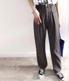 《クラシカルエルフ》ワイドレッグデニムパンツ/ハイウエスト/タック/グレー/M