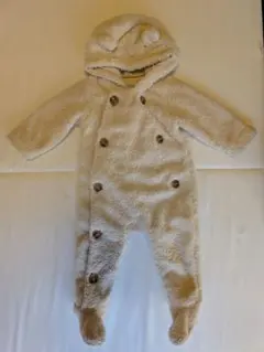 フリースロンパース フード付き クリーム色 70cm