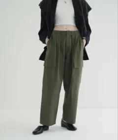 CLANE WIDE TUCK WORK PANTS カーキ カーゴパンツ