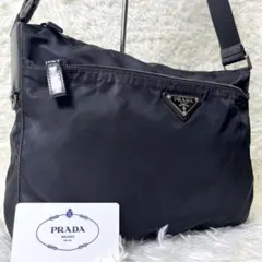 良品・近年モデル✨プラダ ショルダーバッグ 三角ロゴ ナイロン レザー 黒