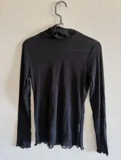 黒 タートルネック 長袖シャツ フリル