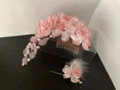 ピンク花飾り コーム型 かんざし
