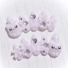 No.972　ネイルチップ 現品 量産型 地雷系 サブカル ピンク 猫 平成女児