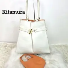 キタムラ　ホワイト　レザー　ハンドバッグ　ショルダー　トート