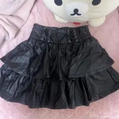 黒♡レザー♡フレアスカート♡レースアップ♡ボトムス♡量産♡地雷♡Y2k♡グランジ