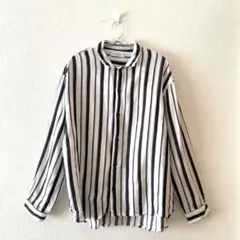 ☆【チャオパニック】ボタンシャツ ストライプ柄 綿混 フルボタンバックロング M