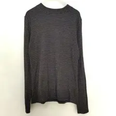 【ジーユー】リブボーダーハイネックT 長袖 L レーヨン混 モックネック