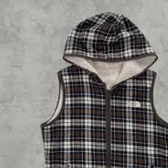 【即発送】ザノースフェイス フリース ボア ベスト チェック柄 ブラウン M