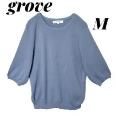 【グローブ】grove クルーネック ニットプルオーバー半袖 サックス系Mのサムネイル