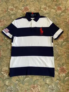 POLO RALPH LAUREN ストライプ　ポロシャツ ネイビー×ホワイトL