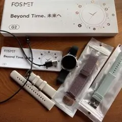 FOSMET G2 スマートウォッチ 本体 グリーン 交換用ベルト 充電ケーブ…
