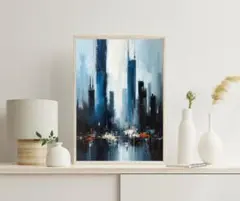 254 抽象画 アートポスター 青 モダン 都市 インテリア 北欧 絵画 夜景