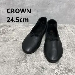 CROWN クラウン 英国製 レザーバレエシューズ 黒 24.5cm フラットのサムネイル