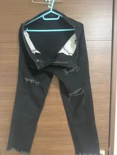 GU ブラックデニムパンツ XL ダメージ加工