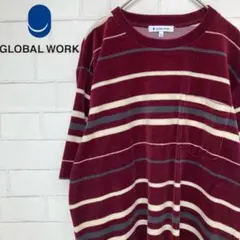 【新品未使用】グローバルワーク　コーデュロイ調ボーダー柄ポケット付きTシャツのサムネイル