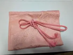 サーモンピンクの帯揚げ、帯締めのセット 花4ー616