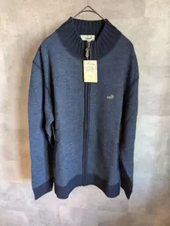 新品未使用　クロコダイル　ウール100%　ニットセーター　フルジップ　ネイビー