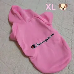 【新品】ドッグウェア 犬服 フード付きパーカー ピンク 防寒 ロゴプリントのサムネイル