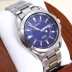 稼働 SEIKO 腕時計 ソーラー チタニウム デイト メンズ ブルー 1766