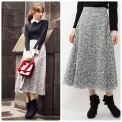 ミッシュマッシュ グレンチェック刺繍フレアロングスカート