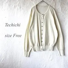 Techichi 長袖カーディガン ベージュ フリーサイズ 丸首 無地1689