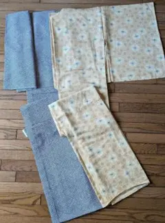ミ*チ様 【週末限定】絽小紋 着物4点セット帯 帯締め 帯揚げ 水色 花