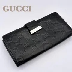 GUCCI グッチ 長財布 シマ ロゴプレート GG グッチシマ 黒 レザーのサムネイル