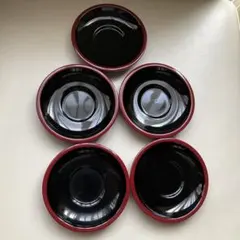 木製茶托 5個セット 黒と赤
