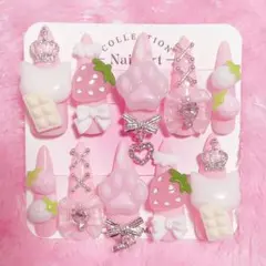 No.41 ハンドメイド ネイルチップ 現品 地雷 量産型 ピンク 白