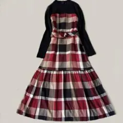 【美品✨】ブルーレーベルクレストブリッジ　切替ワンピース　ロング　ティアード　M