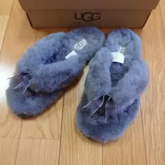 UGG グレー ファーサンダル リボン付き