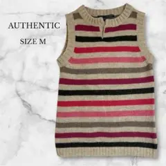 オーセンティック　ニットベスト　ボーダー　秋冬　カジュアル　マルチカラー　M