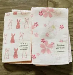 ウサギと桜柄のタオルハンカチ 2枚セット
