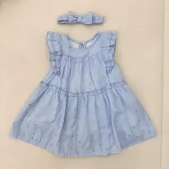 水色ベビードレス★ヘアバンド付き9-12ヵ月ワンピース