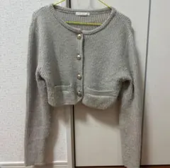 グレー クロップド ラメ カーディガン CHICO